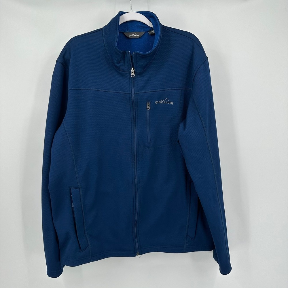 Eddie Bauer Mens Outdoor Hiking Waffle Knit Fleece Jacket Size XLT Gorpcore Blue